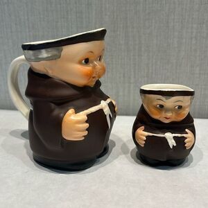 Vintage Goebel Friar Tuck Pitcher West Germany Set Miniature & Large Creamer Mon